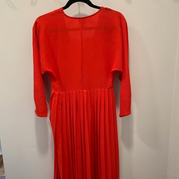 ASOS Red Sheer Pleated Midi Dress with Front Tie Size 2 - Picture 5 of 6